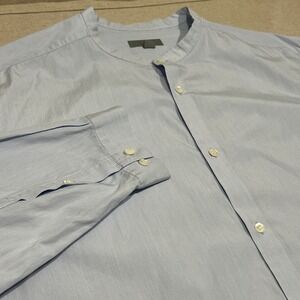 COS‎ Men Light Blue Pin Stripe Band Collar Button Up Shirt Size 17